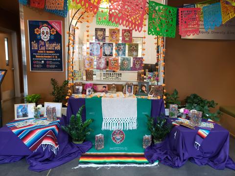 Entrance of the MOSAIC Center with Día de los Muertos decorations